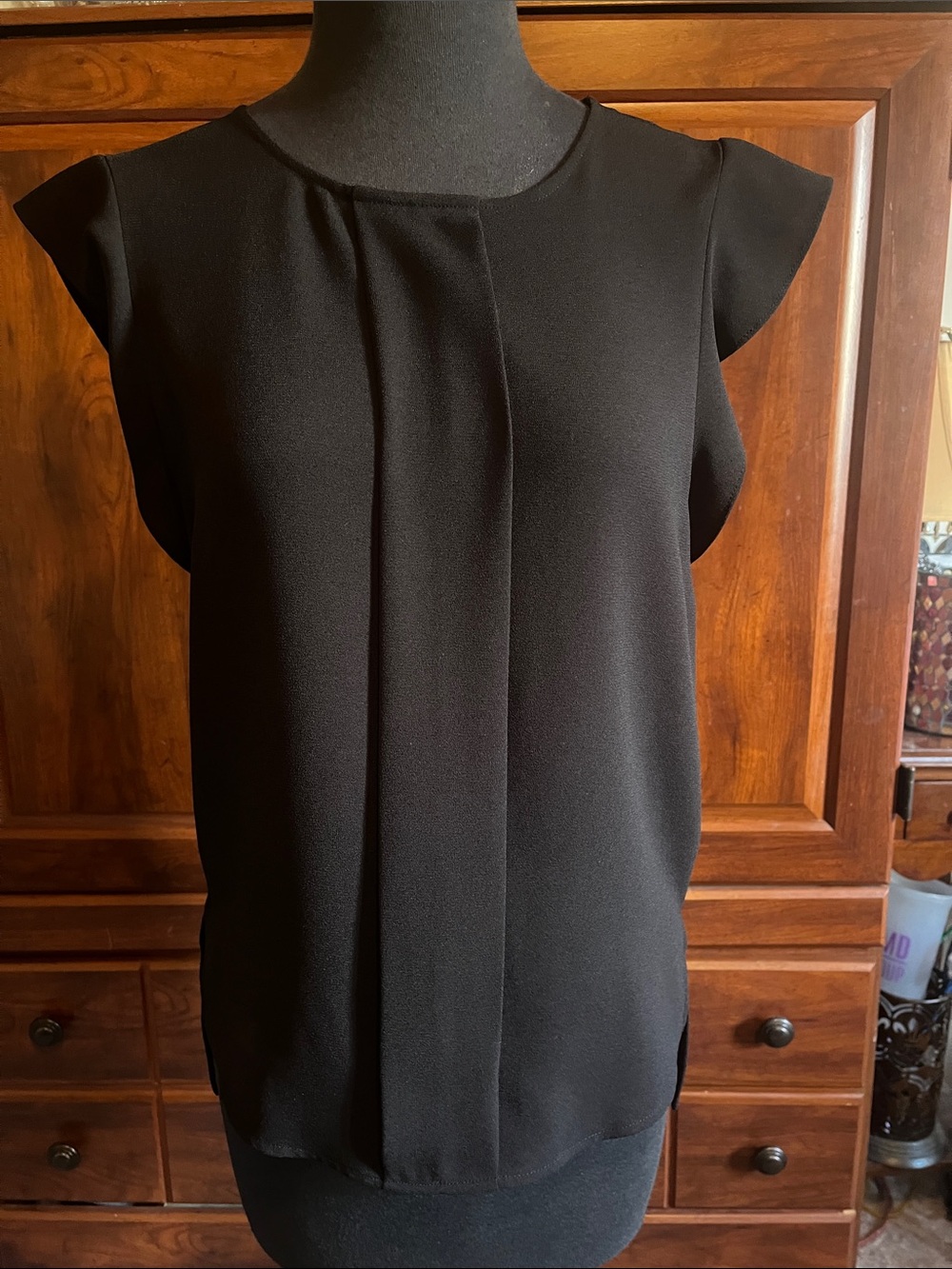 Zara Black Cap Sleeve Pleated Front Camisole